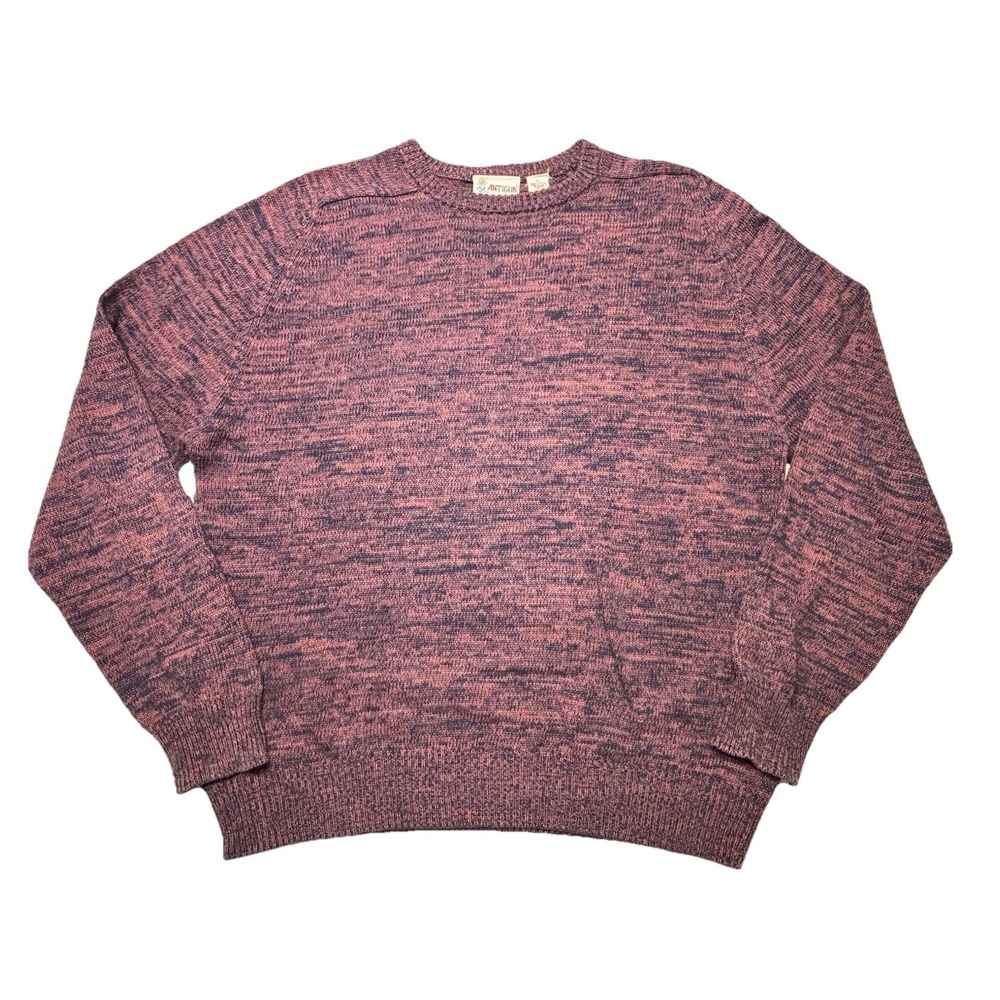 Antigua Sweater Mens Large Marled Knit Crewneck Burgundy‎ Blue Cotton Pullover
